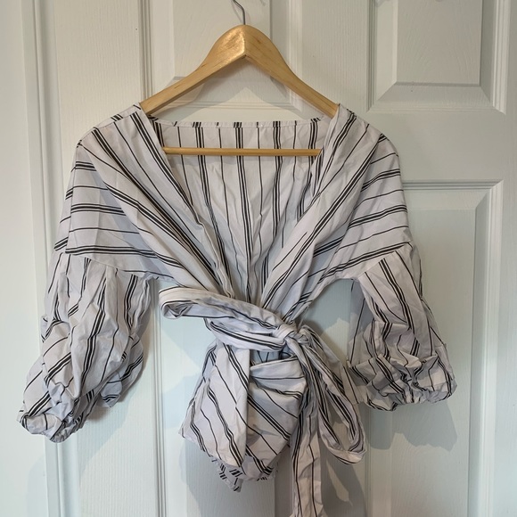BIG SLEEVES BLOUSE OVERSIZE STRIPES WHITE - Picture 2 of 5